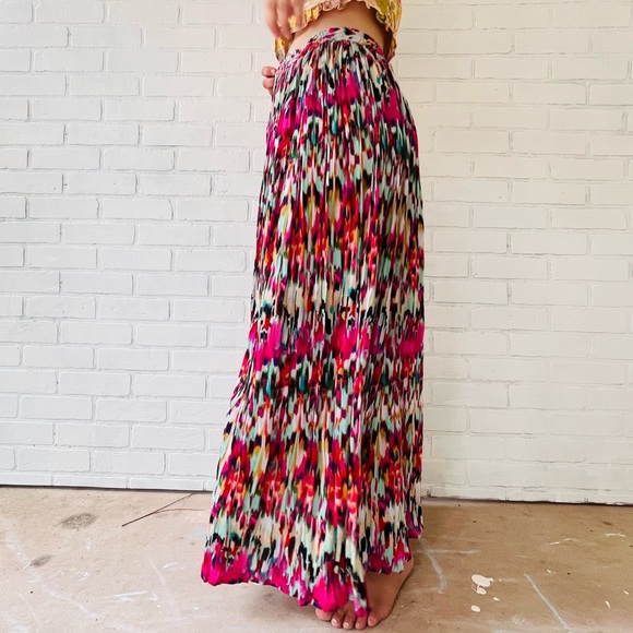 Bohemian Maxi Skirt Multi Colored Summer Fall Back to School Clothing Pink - Picture 2 of 6
